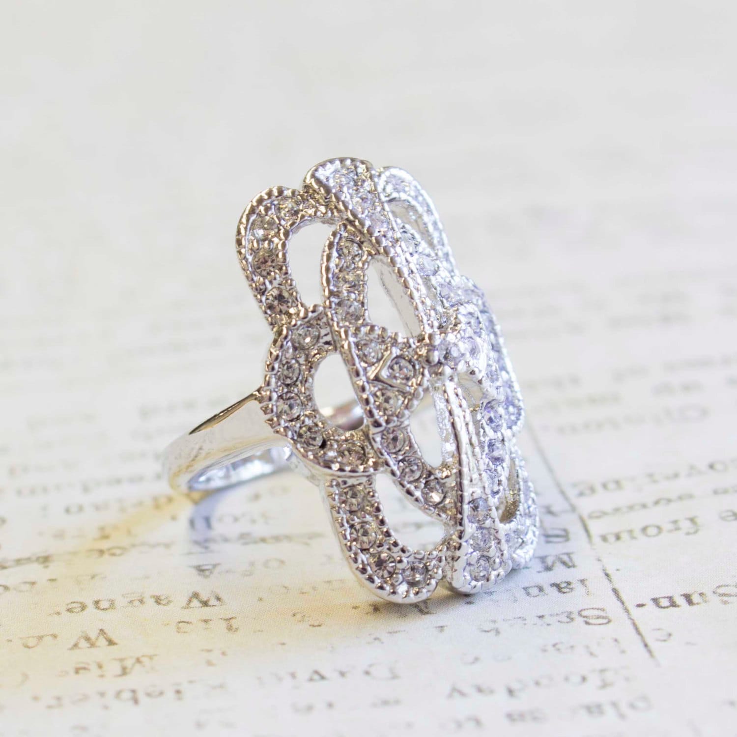 Vintage Ring Swarovski Crystals 18kt White Gold Silver  #R1861 - Limited Stock - Never Worn
