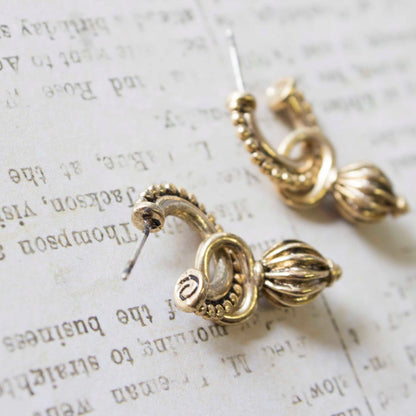 Vintage Earrings Oscar De La Renta Antique Gold Tone Textured Hoops with Removable Dangling Charms Womans Handmade Earrings #OS111