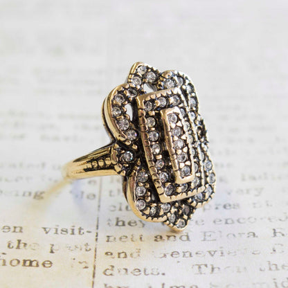 Vintage Antique 18k Gold Ring Clear Swarovski Crystals Made in USA #R1415 - Limited Stock - Never Worn