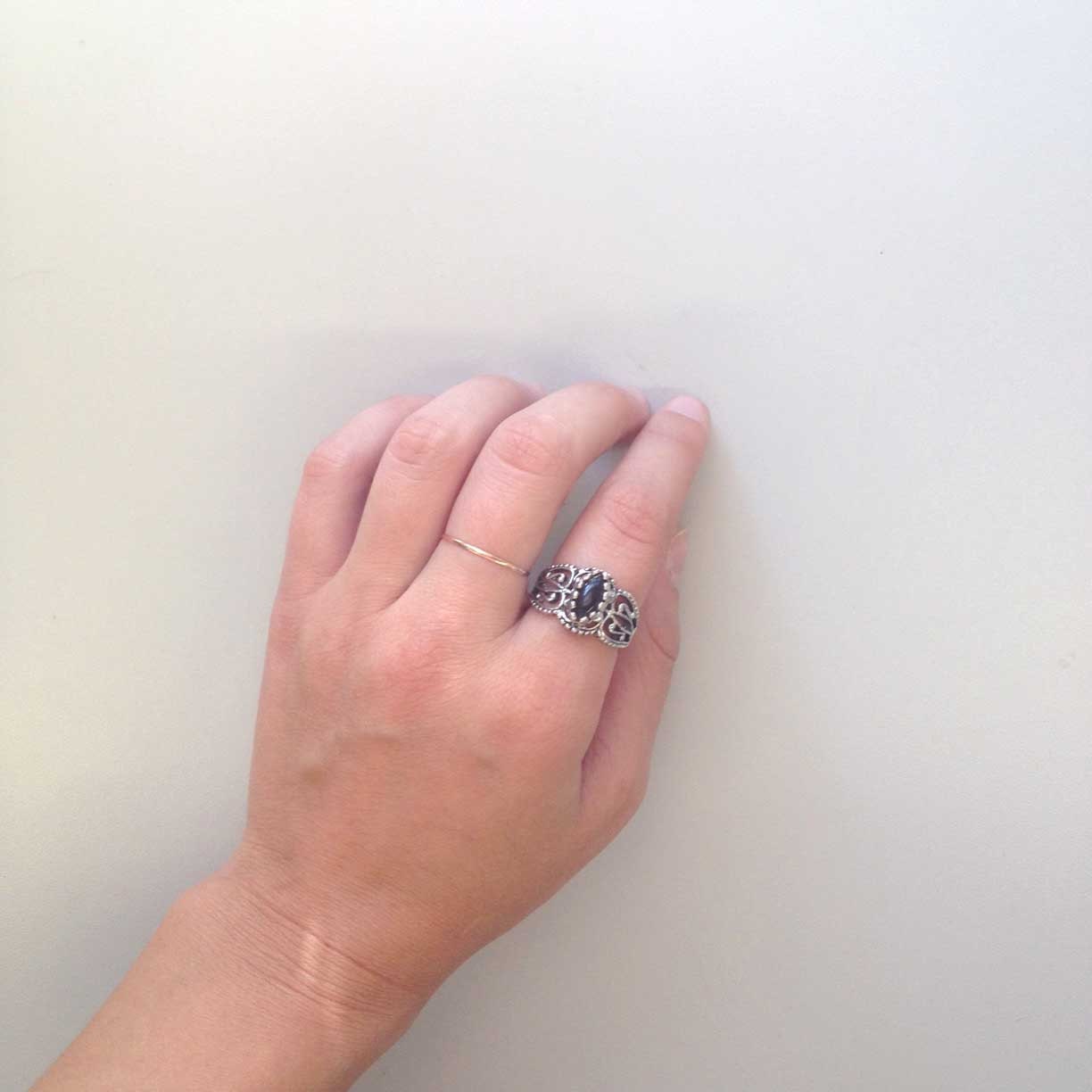 Vintage Ring Genuine Onyx Filigree Style 18k White Gold Silver Ring #R144 - Limited Stock - Never Worn