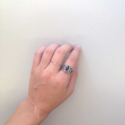 Vintage Ring Genuine Onyx Filigree Style 18k White Gold Silver Ring #R144 - Limited Stock - Never Worn
