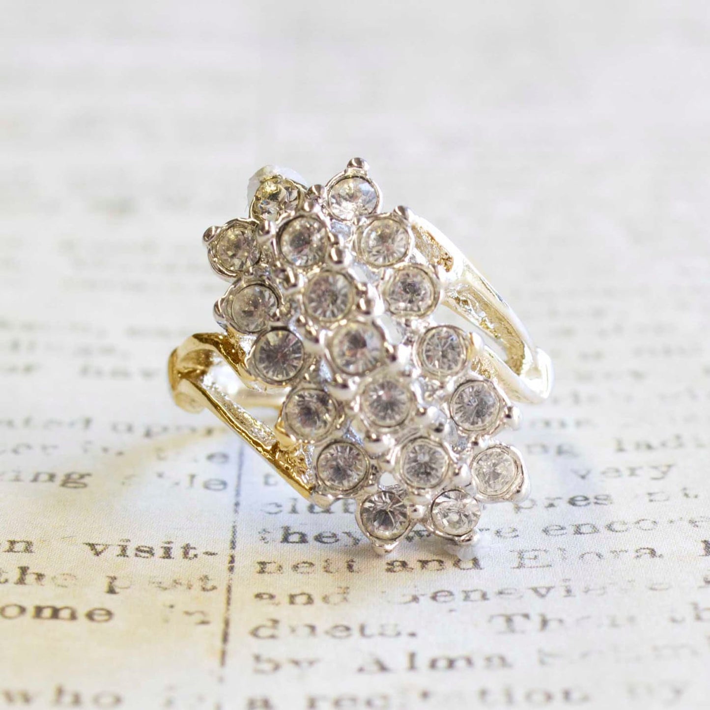 Vintage Ring Clear Swarovski Crystals 18k Gold Cluster Cocktail Ring #R175 - Limited Stock - Never Worn