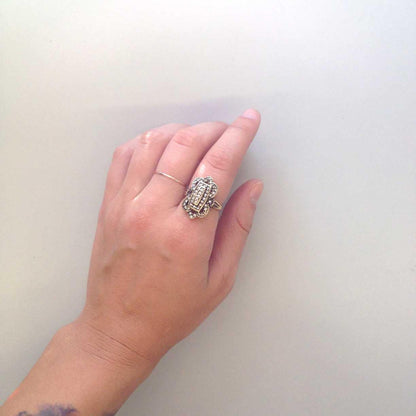 Vintage Ring Clear Swarovski Crystal Antique 18k White Gold Silver Antique Womans Jewlery #R1415 - Limited Stock - Never Worn
