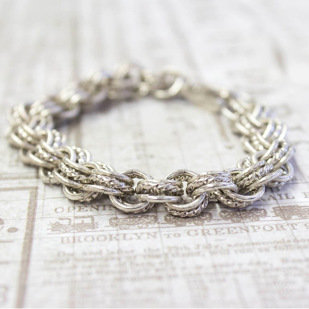 Vintage Oscar De La Renta Silver Tone Textured Links Bracelet jewelry image 1