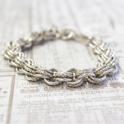Vintage Oscar De La Renta Silver Tone Textured Links Bracelet jewelry image 1