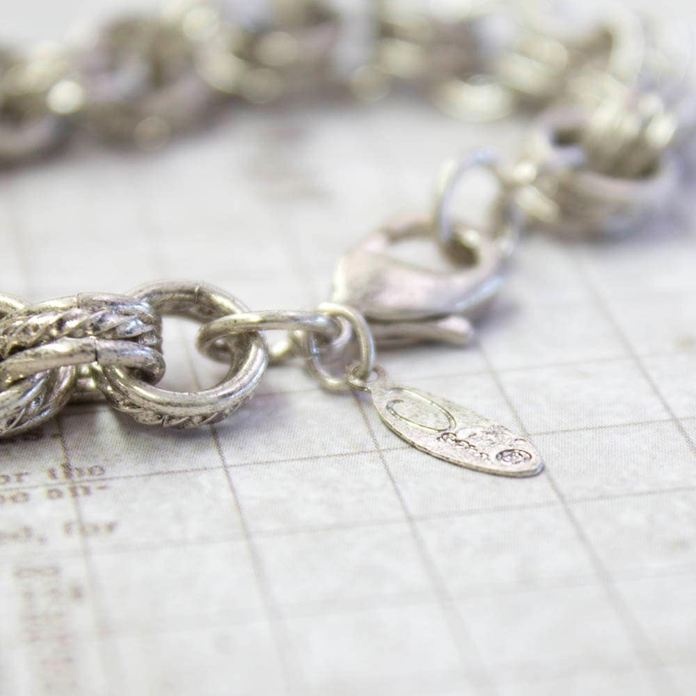 Vintage Ring Oscar De La Renta Stamped Silver Tone 7 Inch Textured Links Bracelet #OS132 - Limited Stock - Never Worn