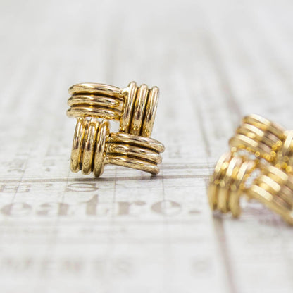 Vintage Earrings Oscar De La Renta Retro Antique Gold Tone Basket Weave Post Earrings Womans Designer #OS136 - Limited Stock - Never Worn
