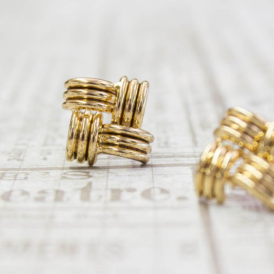 Vintage Earrings Oscar De La Renta Retro Antique Gold Tone Basket Weave Post Earrings Womans Designer #OS136 - Limited Stock - Never Worn