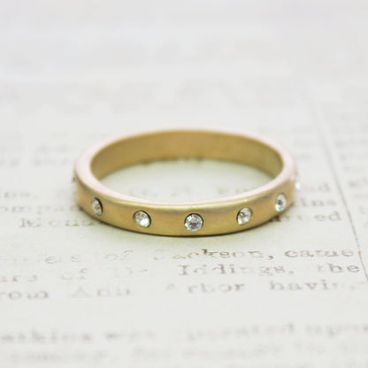 Vintage Ring 1980s Brushed Gold Stacking Band Ring Antique Swarovski Crystals Womans Jewelry #R3888 - Limited Stock - Never Worn