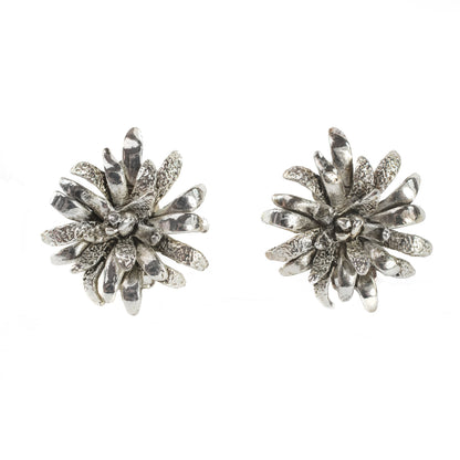 Vintage Earrings Oscar de la Renta Clip Earrings Silver Tone Flower