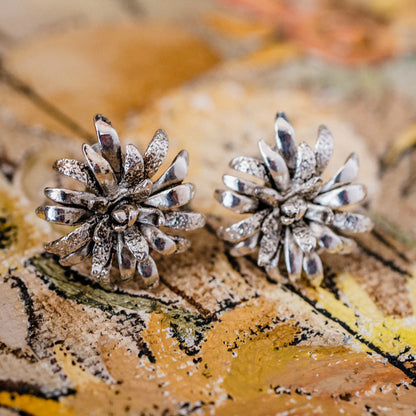 Vintage Oscar de la Renta Clip Earrings Silver Tone Flower