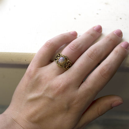 Vintage Harlequin Opal Ring - Antique 18kt Yellow Gold Electroplating - Made in the USA