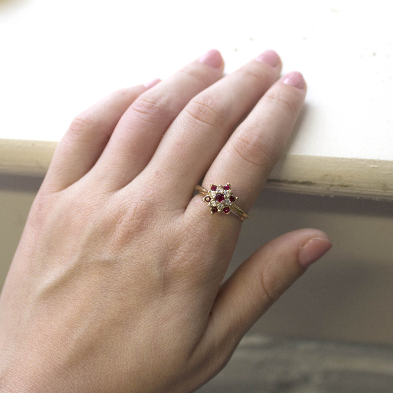 Vintage Rose and Amethyst Austrian Crystal Star Ring 18k Yellow Gold Electroplate Made in the USA