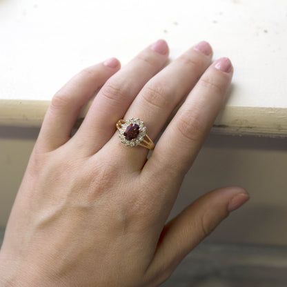 Vintage Ruby Austrian Crystal Ring -  Clear Austrian Crystals - 18kt Yellow Gold Electroplated - July Birthstone - Made in the USA