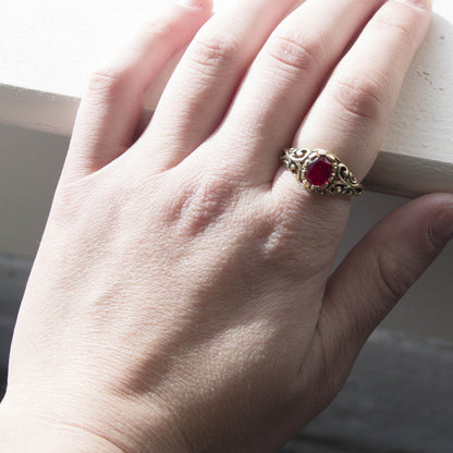 Vintage Ruby Crystal Ring 18k Gold Electroplated Birthstone Ring Made in USA