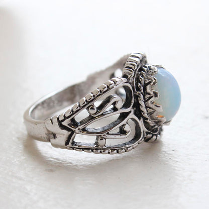 Vintage Pinfire Opal Ring - Antique 18kt White Gold Electroplating - October Birthstone - Made in the USA
