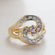 Vintage Ring 18k Yellow Gold Electroplated with Alexandrite and Clear Crystals made in the USA