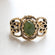 Vintage Jewelry Genuine Jade Ring Antiqued 18kt Yellow Gold Electroplated Made in the USA
