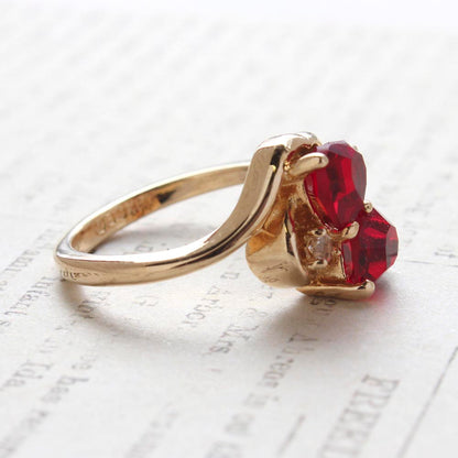 Vintage Ring Cubic Zirconia Double Heart Ring 18k Gold Antique Womans Handmade Jewelry R2342