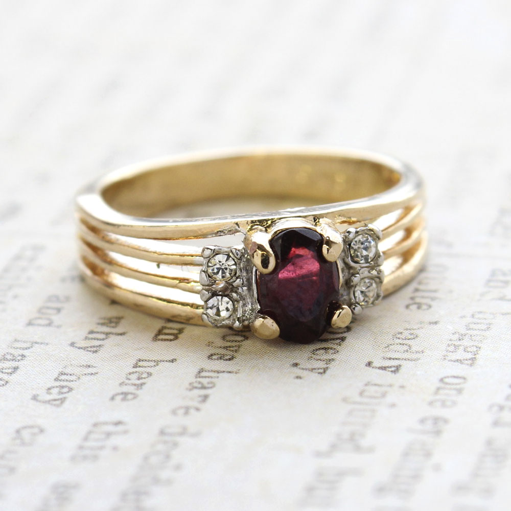 Vintage Garnet CZ and Clear Austrian Crystal Ring - 18kt Gold Electroplated - Made in USA jewelry image 1