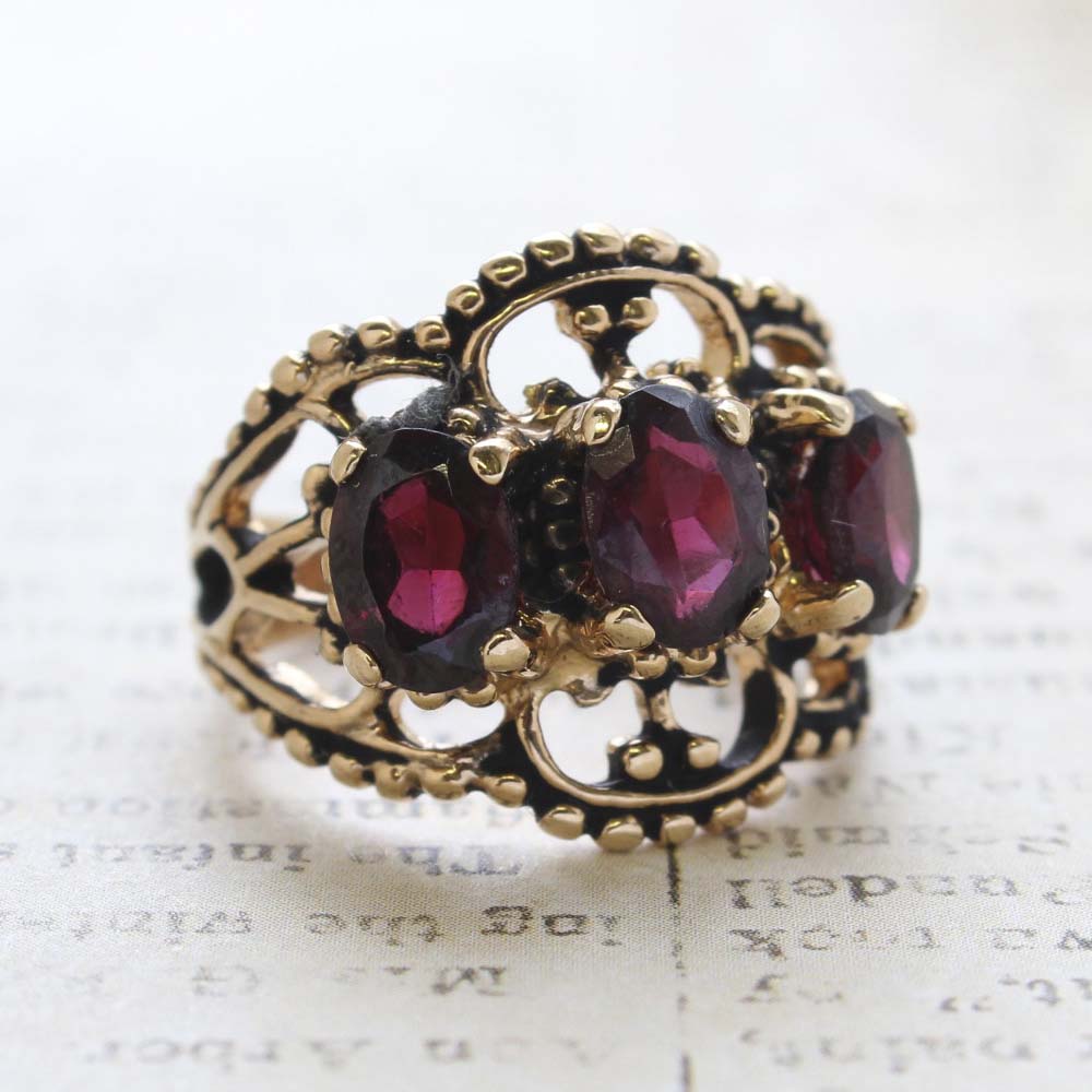 Vintage Garnet Austrian Crystal Cocktail Ring - 18kt Yellow Gold Electroplated - January Birthstone -  Made in the USA