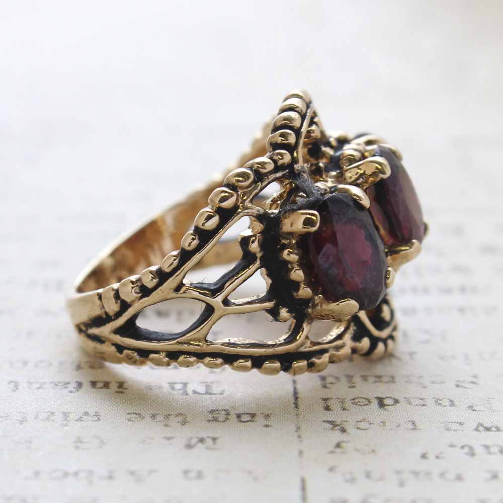 Vintage Garnet Austrian Crystal Cocktail Ring - 18kt Yellow Gold Electroplated - January Birthstone -  Made in the USA