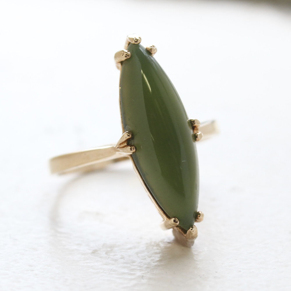 Vintage Genuine Jade Ring - 18k Yellow Gold Electroplated - Made in USA