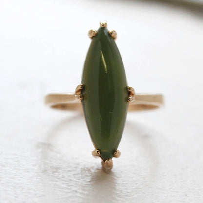 Vintage Genuine Jade Ring - 18k Yellow Gold Electroplated - Made in USA