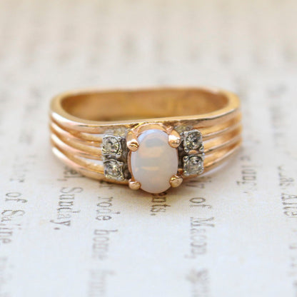 Vintage Genuine Triplet Opal Ring with Austrian Crystal Accents - 18k Gold Plated jewelry image 1