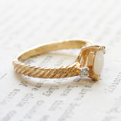 Vintage Genuine Opal Ring - 18k Yellow Gold Electroplated - October Birthstone - Made in USA