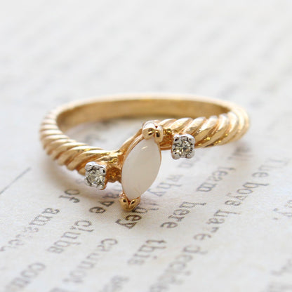 Vintage Genuine Opal Ring - 18k Yellow Gold Electroplated - October Birthstone - Made in USA