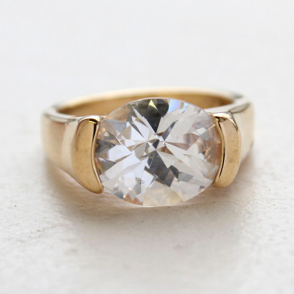 Vintage Ring Amethyst Swarovski Crystal Ring 18k White Gold Silver  R4668