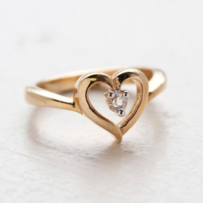 Vintage 1970s Genuine Stone or  Austrian Crystal Heart Ring 18k Yellow Gold Electroplated Made in the USA