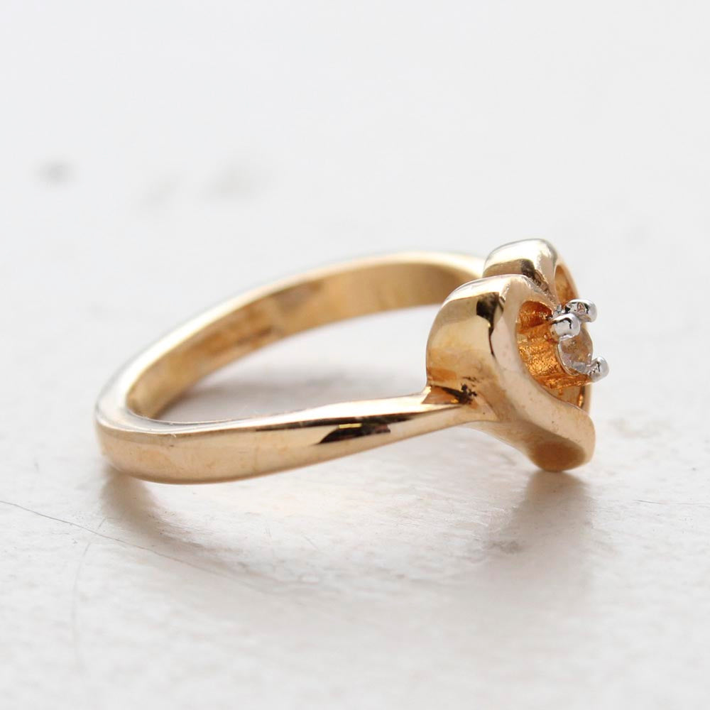 Vintage 1970s Genuine Stone or  Austrian Crystal Heart Ring 18k Yellow Gold Electroplated Made in the USA