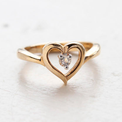 Vintage 1970s Genuine Stone or  Austrian Crystal Heart Ring 18k Yellow Gold Electroplated Made in the USA