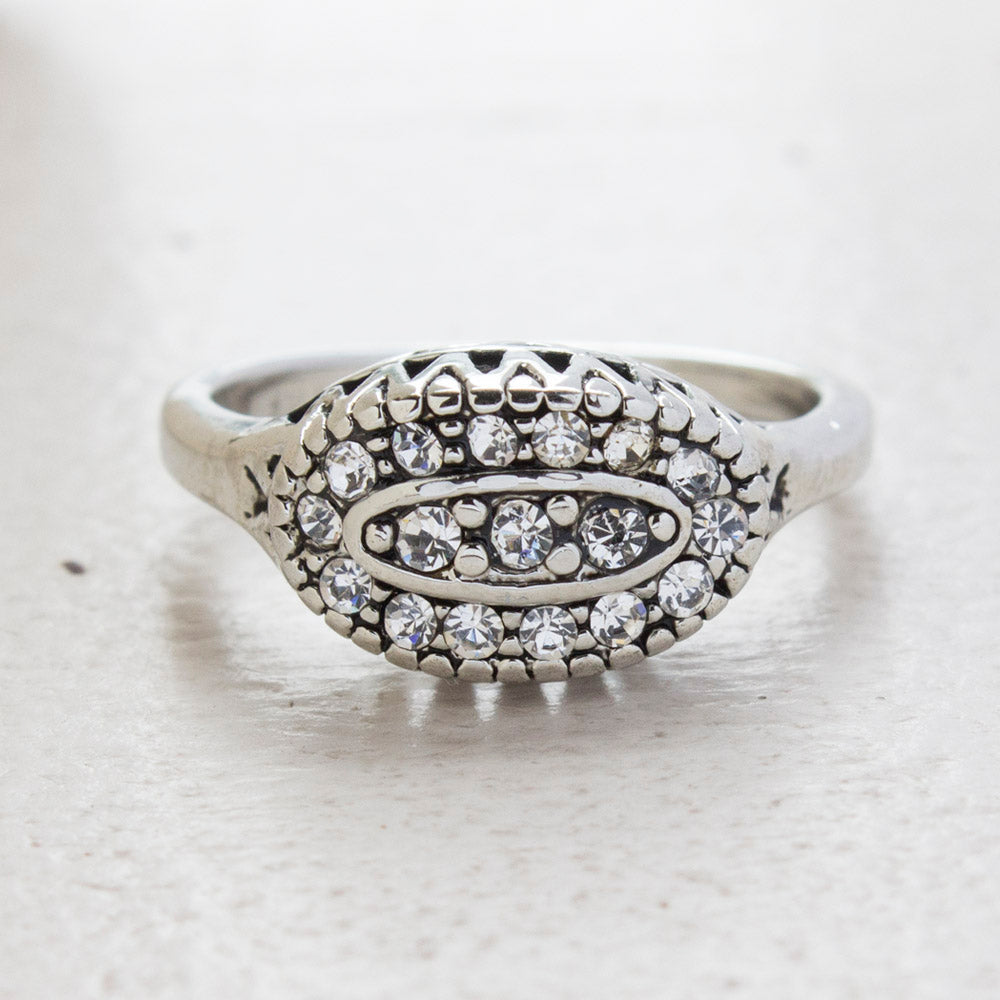 Vintage Jewelry 18kt White Gold Plated Ring with Clear Crystal Pavé Made in the USA