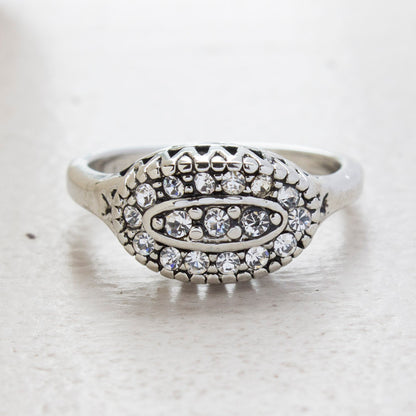 Vintage Jewelry 18kt White Gold Plated Ring with Clear Crystal Pavé Made in the USA