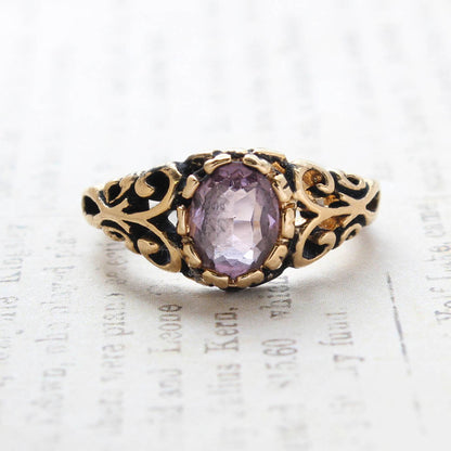Vintage Light Amethyst Crystal Ring – 18k Gold Electroplated Filigree Setting, Made in USA jewelry image 1