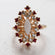 Vintage Ring Genuine Opal with Clear and Ruby Austrian Crystals 18kt Yellow Gold Electroplated