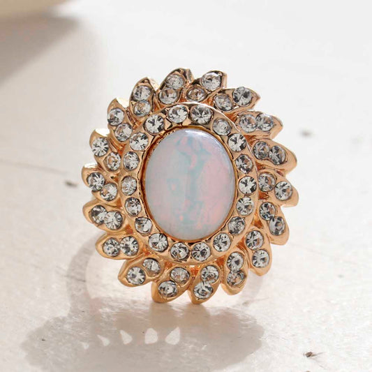 Vintage Jewelry Pinfire Opal Cocktail Ring in a 18k Gold Electroplated Setting Made in the USA