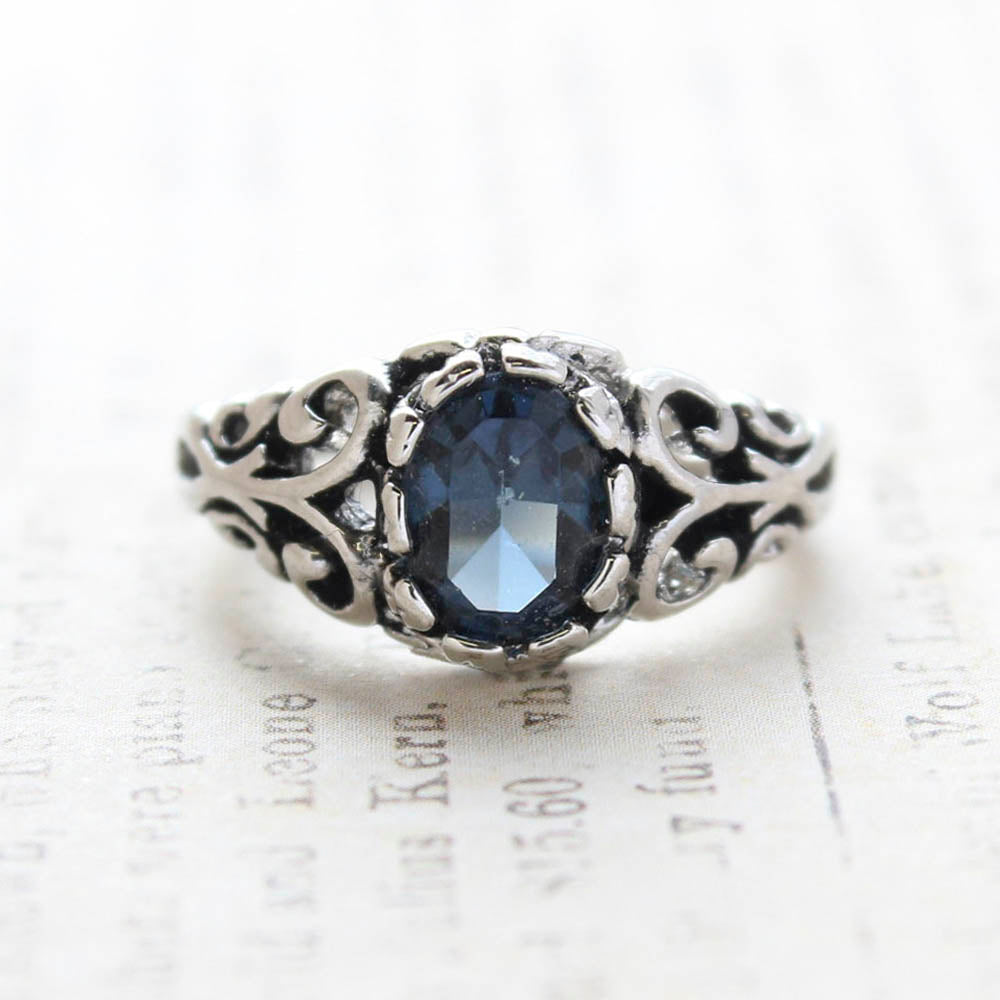 Vintage Sapphire Crystal Filigree Ring – 18k White Gold Electroplated – Made in USA jewelry image 1