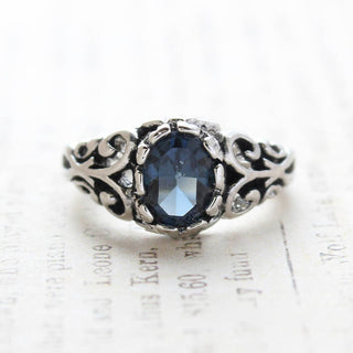 Silver Sapphire Antiqued