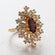 Vintage Ring Genuine Opal with Clear and Ruby Austrian Crystals 18kt Yellow Gold Electroplated